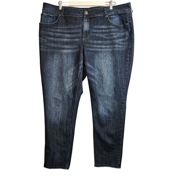 Maurices Straight Womens 24 Reg Plus Size Dark Wash Jeans Whiskered Denims - Picture 1 of 13